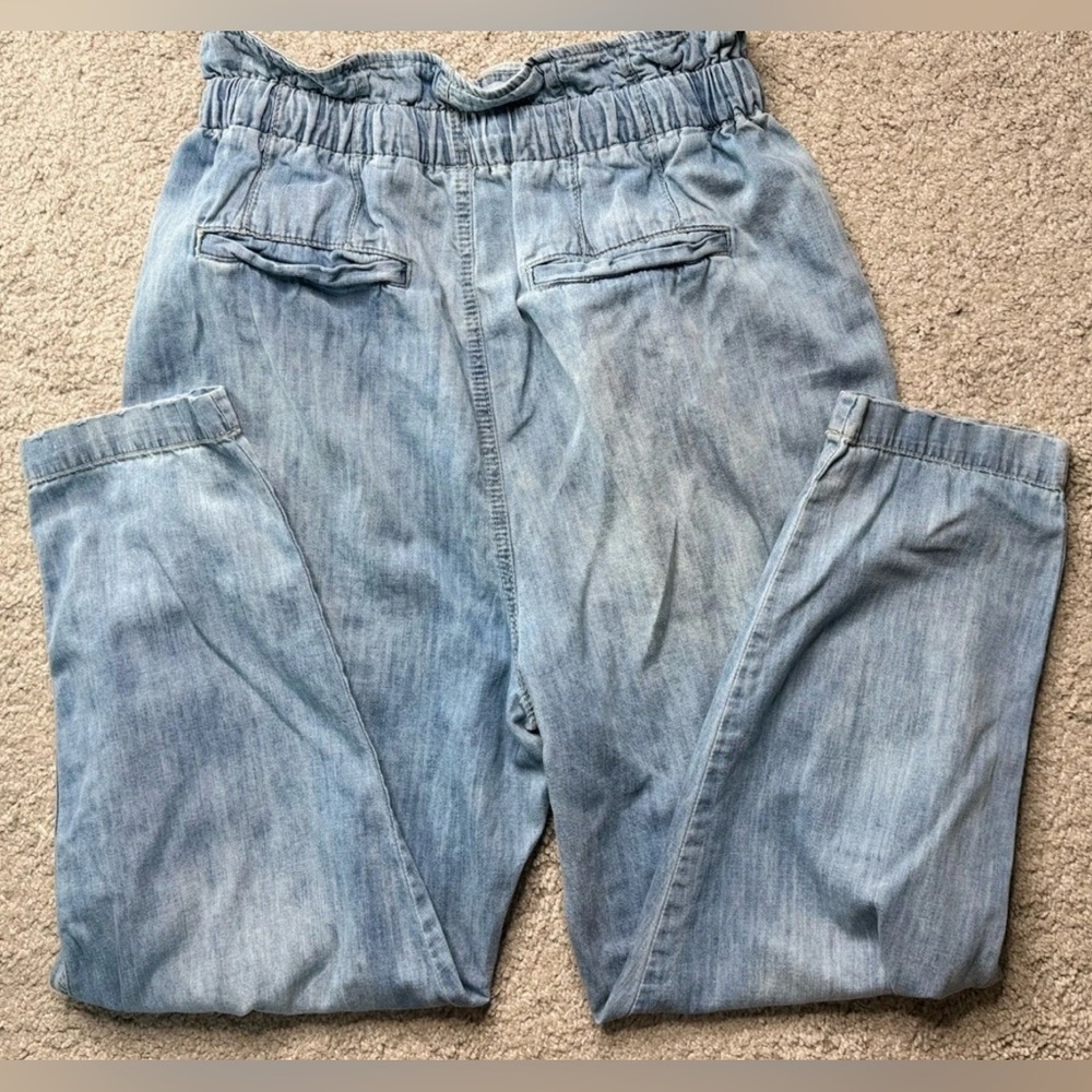 Free People Pleated Light Blue Jogger Jeans w Drawstring Waist Boho Pants Size S - Picture 3 of 6